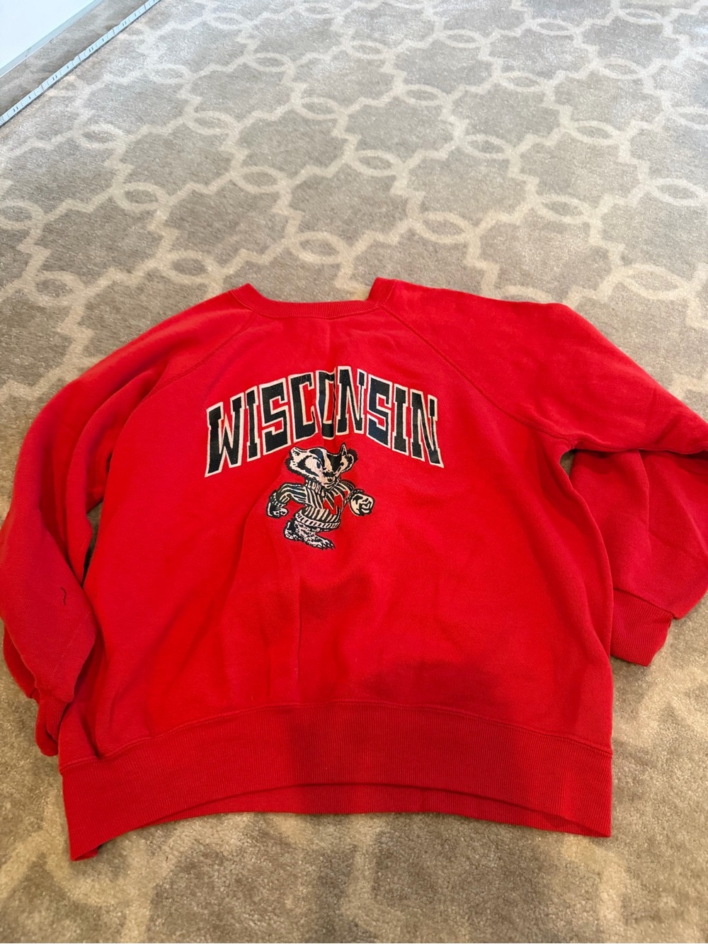 Wisconsin Red Crewneck Sweatshirt with Bucky Badger Graphic
